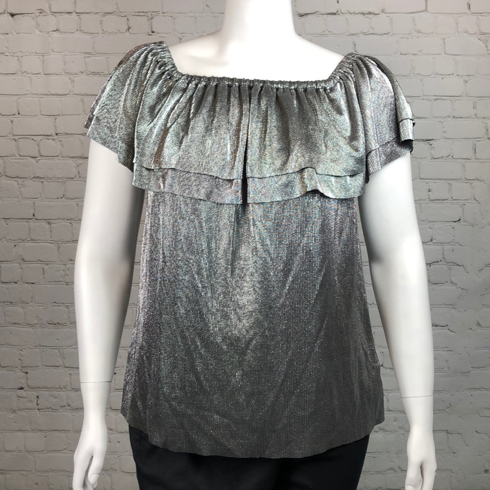 0X 3X Michael Kors Metallic Ruffle Top Plus Size - Picture 2 of 6
